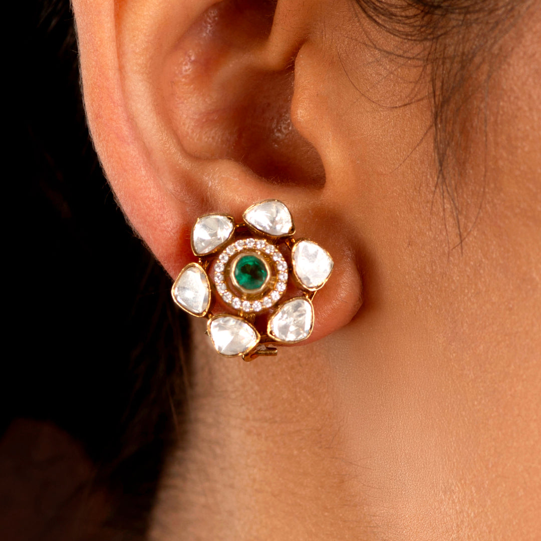Silver Floral Studs with Gold Polish