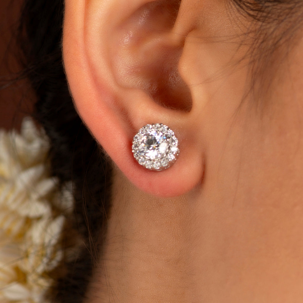 Timeless Brilliance CZ Halo Studs in Silver