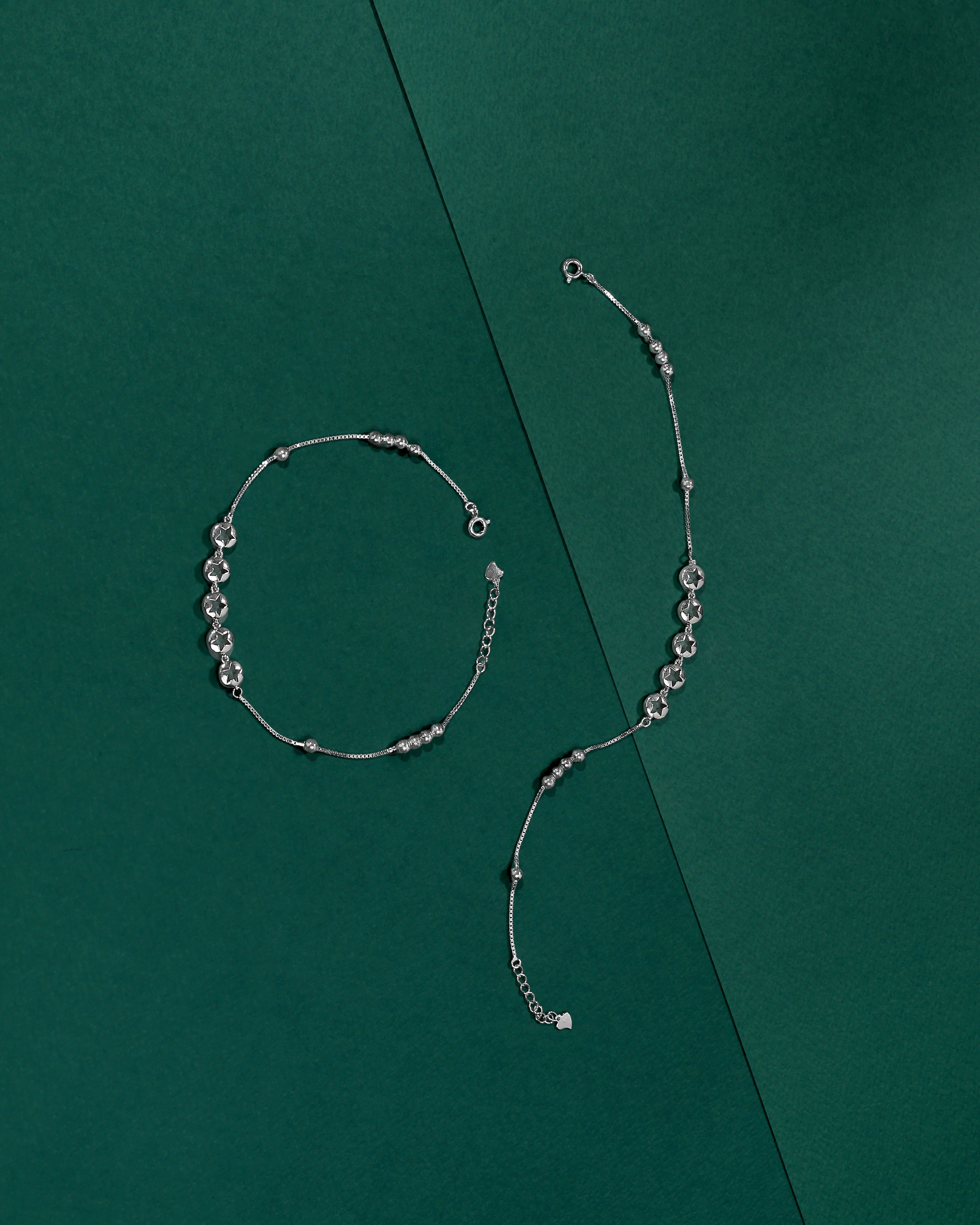 Star Motif 92.5 Sterling Silver Artisan Anklet