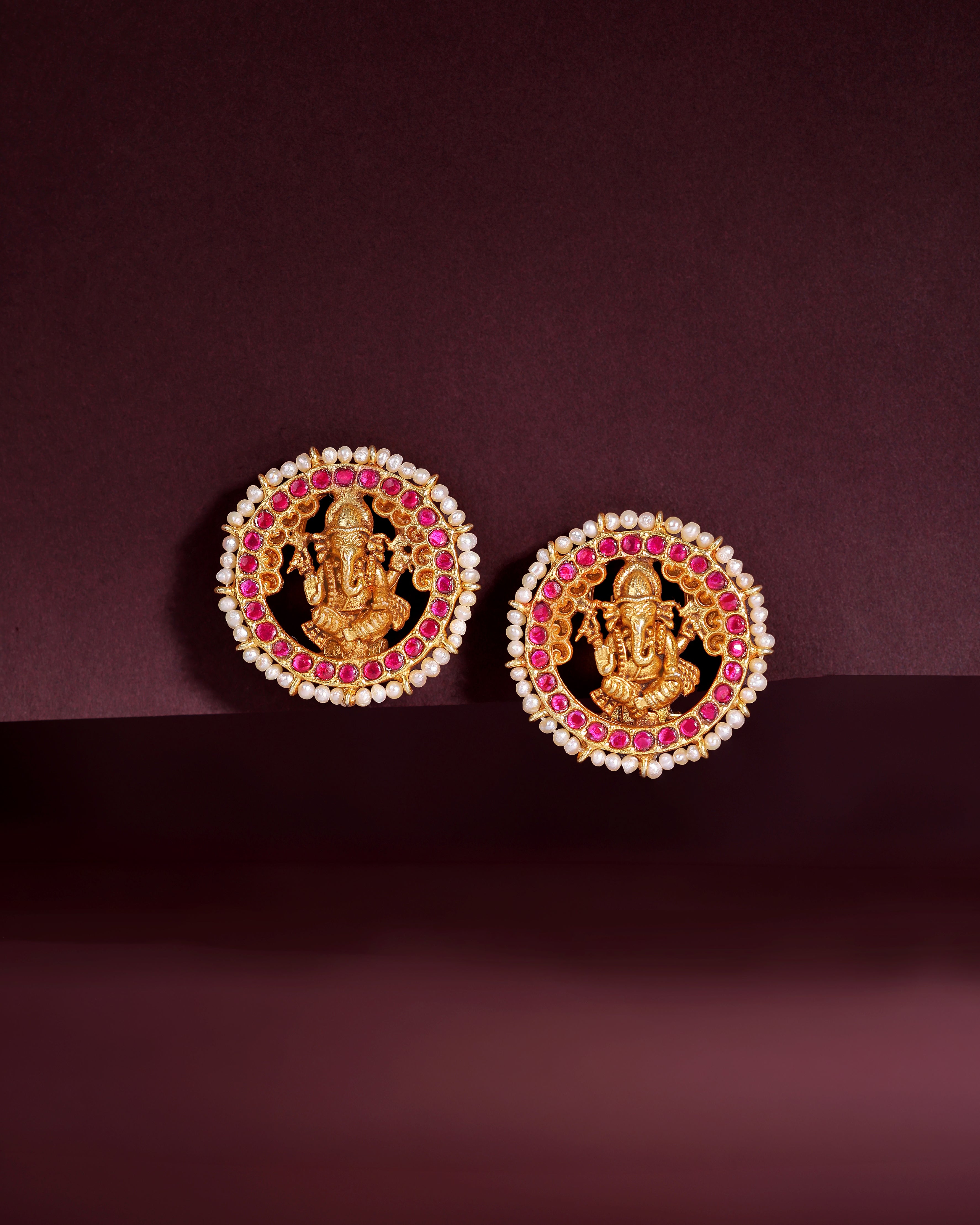 Divine Ganesha Silver Gold-Plated Studs