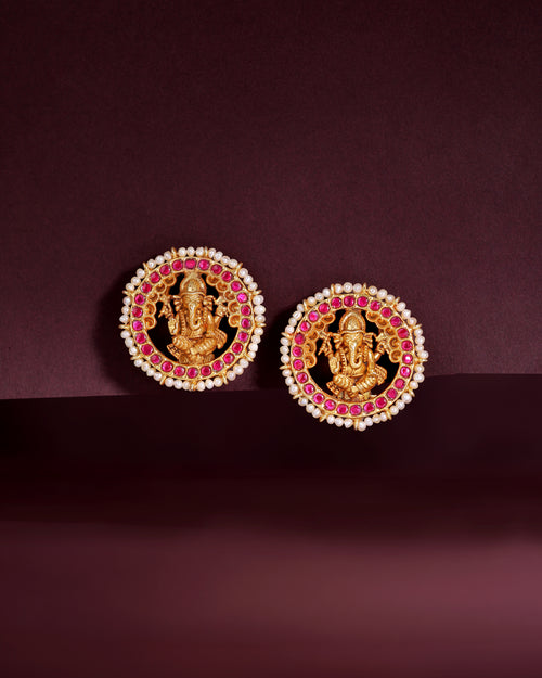 Divine Ganesha Silver Gold-Plated Studs
