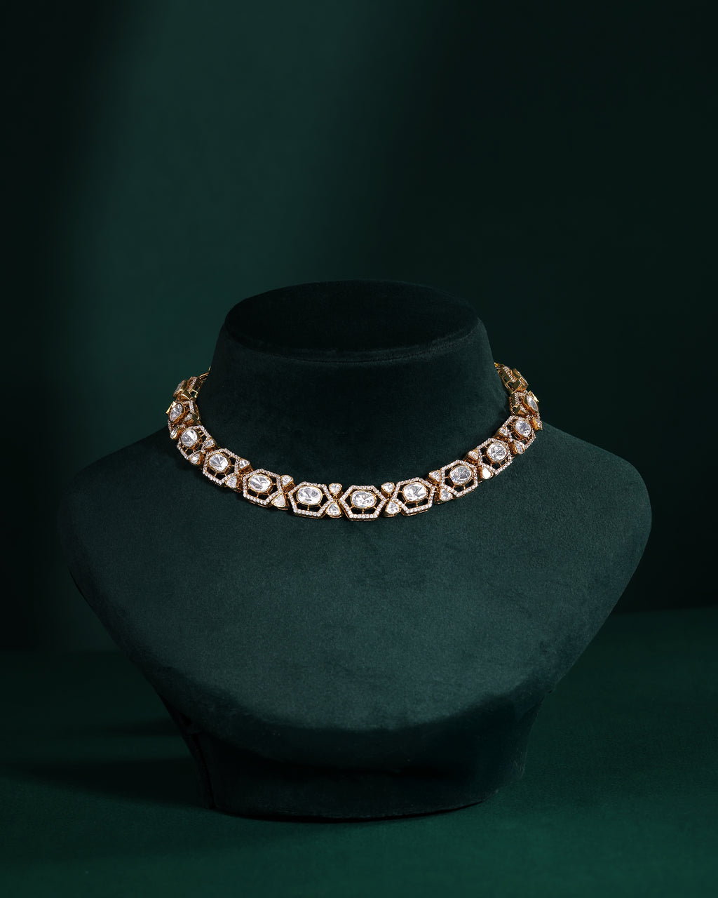 Geometric Polki Pattern Necklace in 92.5 Silver