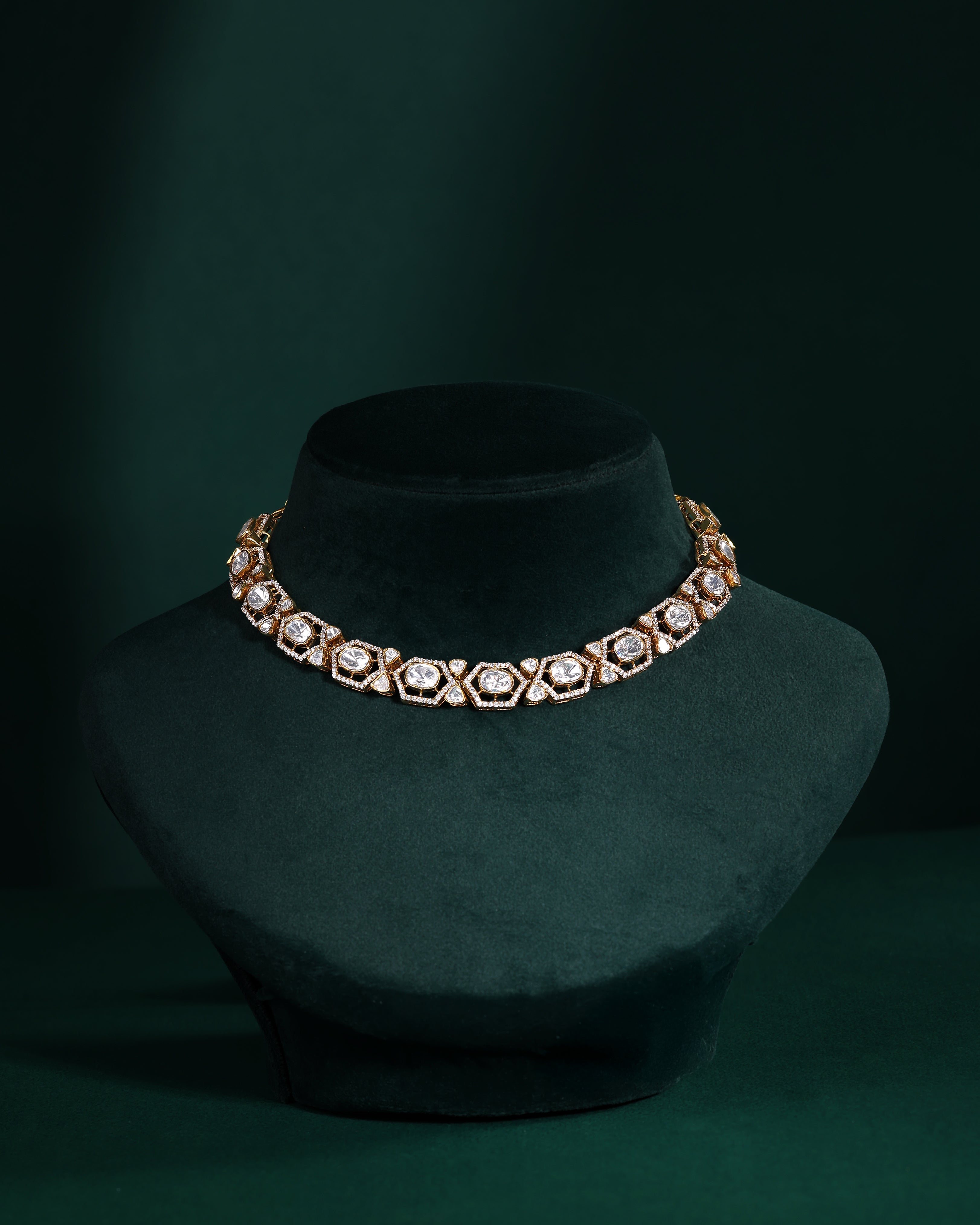 Geometric Polki Pattern Necklace in 92.5 Silver