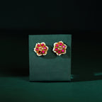 Crimson Bloom Silver Stud Earrings