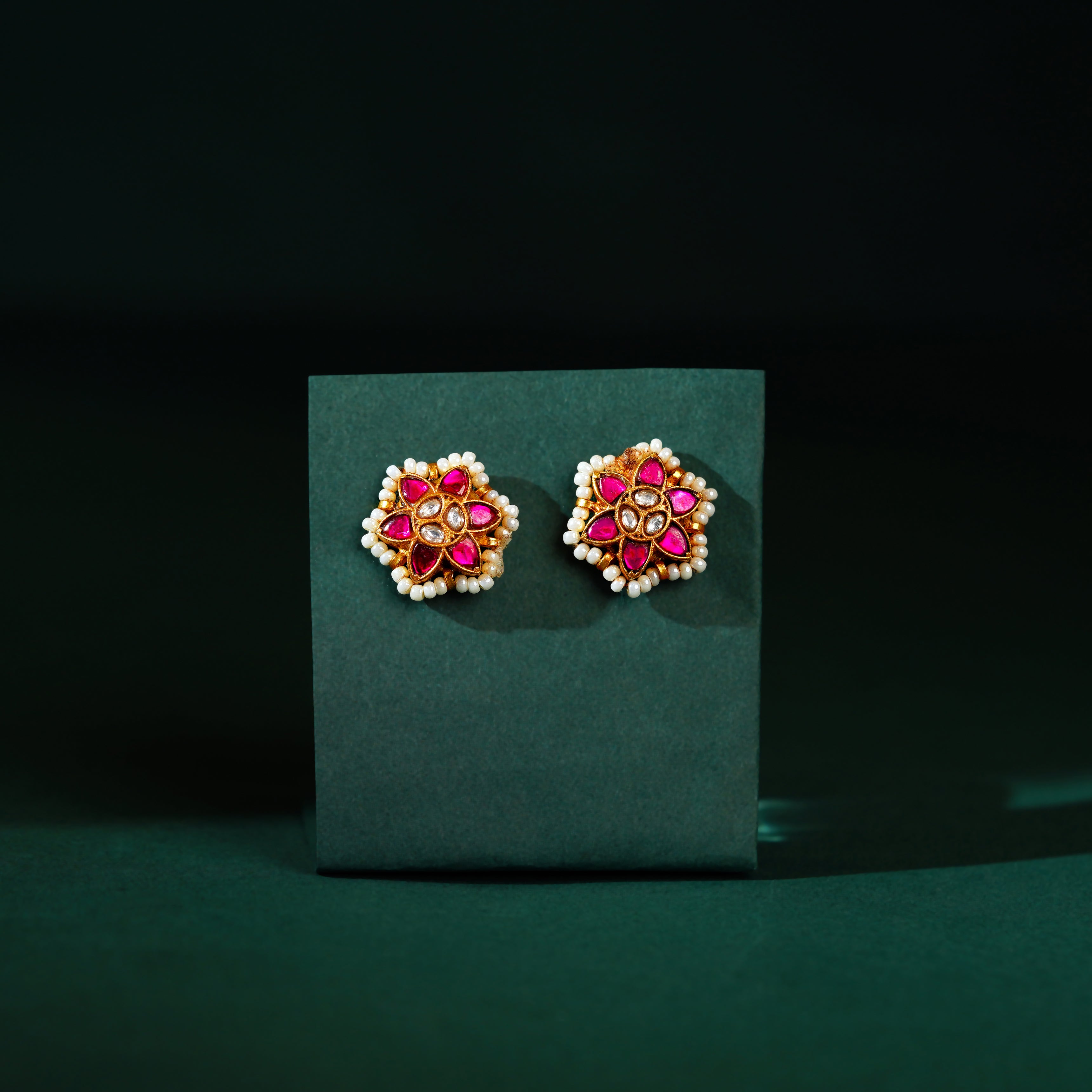 Crimson Bloom Silver Stud Earrings