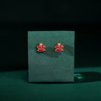 Silver Red Stone Floral Earrings