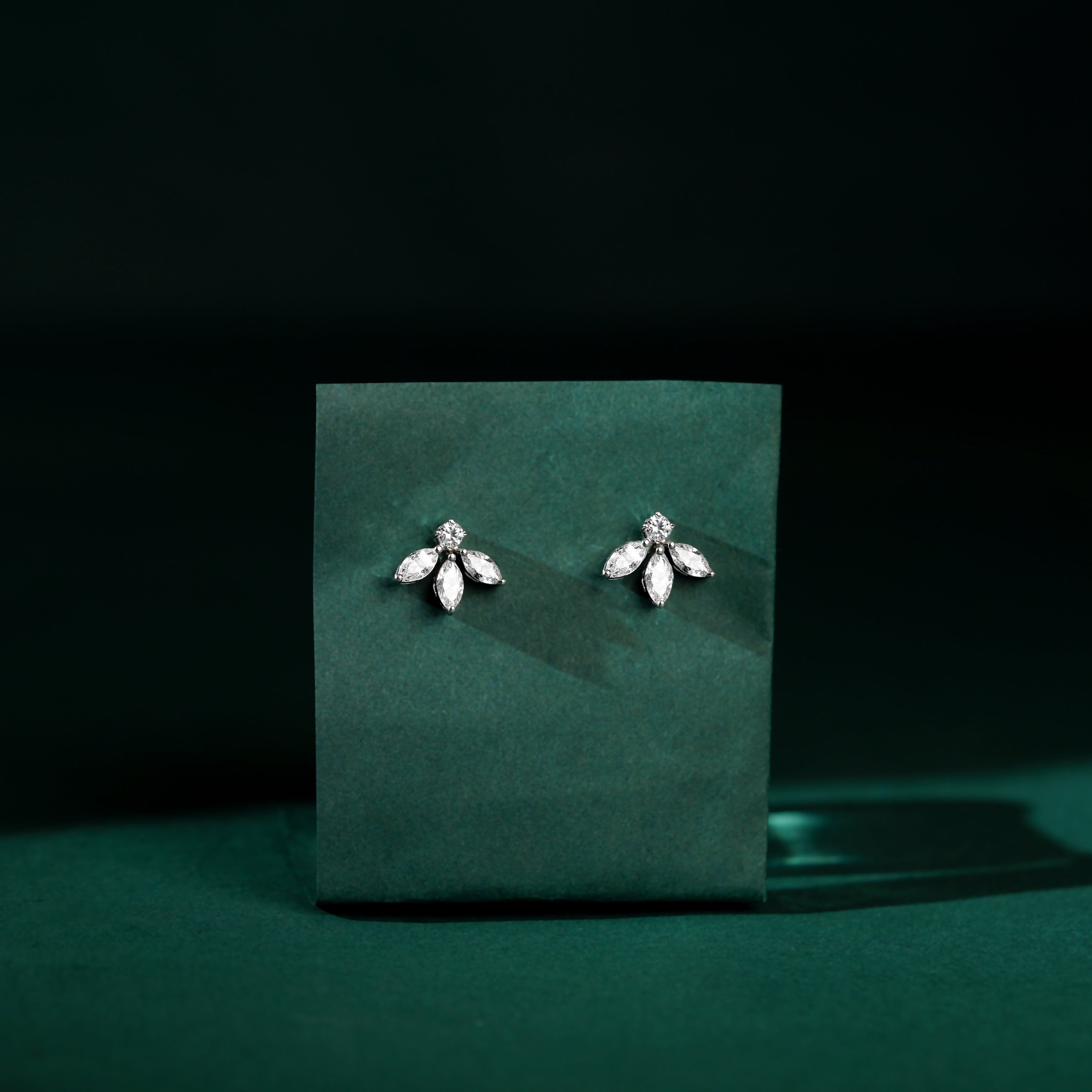 Sparkling Marquise Petal Floral Earrings in 92.5 Silver