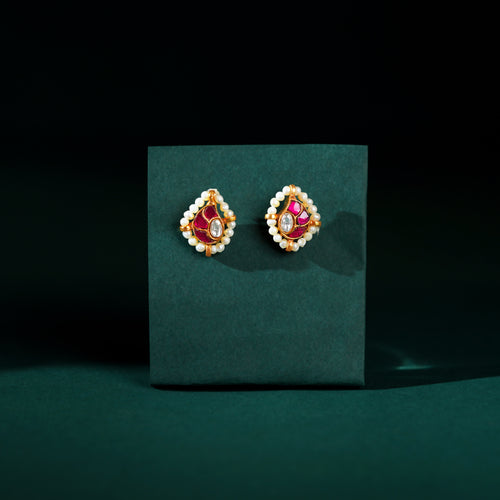 Crimson Glow Mango Pattern Silver Studs