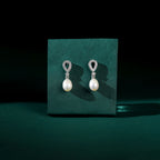White Pearl Drop Earrings Adorned with Sparkling Stones