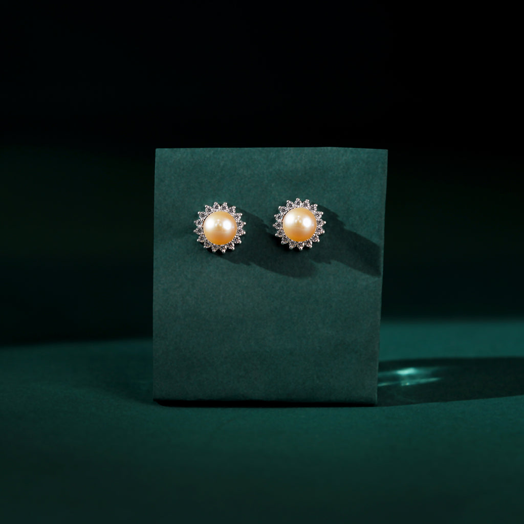 Celestial Bloom Pearl Stud Earrings (Sterling Silver Freshwater Pearls)
