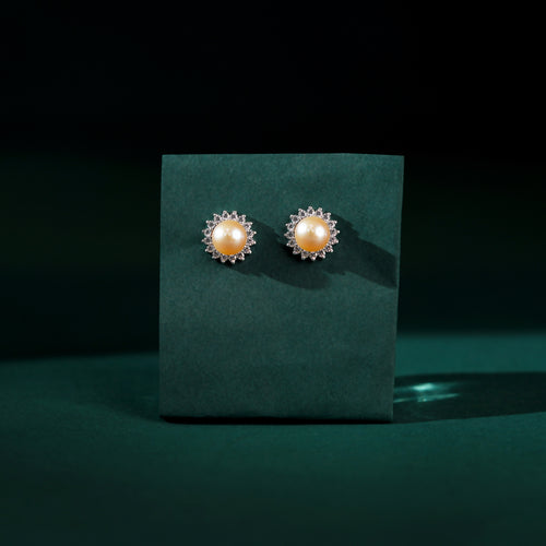 Celestial Bloom Pearl Stud Earrings (Sterling Silver Freshwater Pearls)