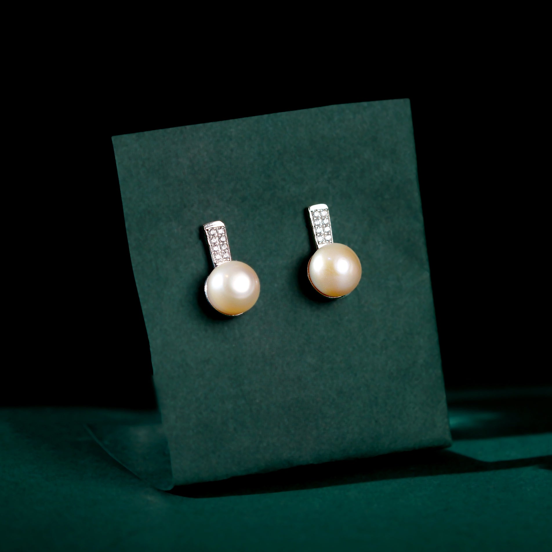 Silver CZ Pearl Stud Earrings