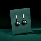 Silver Earrings with Hanging Black Pearl