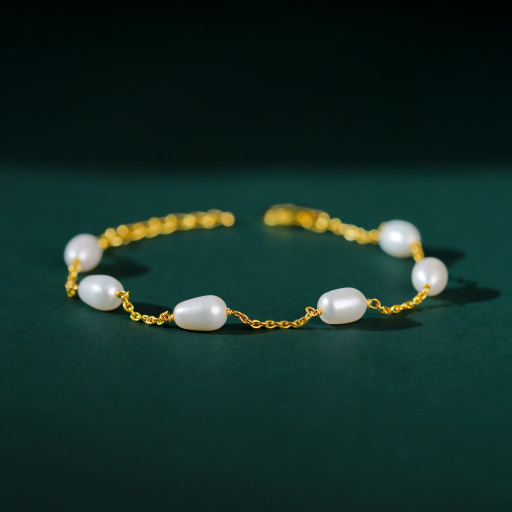 Organic Freshwater Pearl Link Silver Bracelet