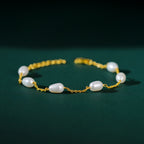 Organic Freshwater Pearl Link Silver Bracelet