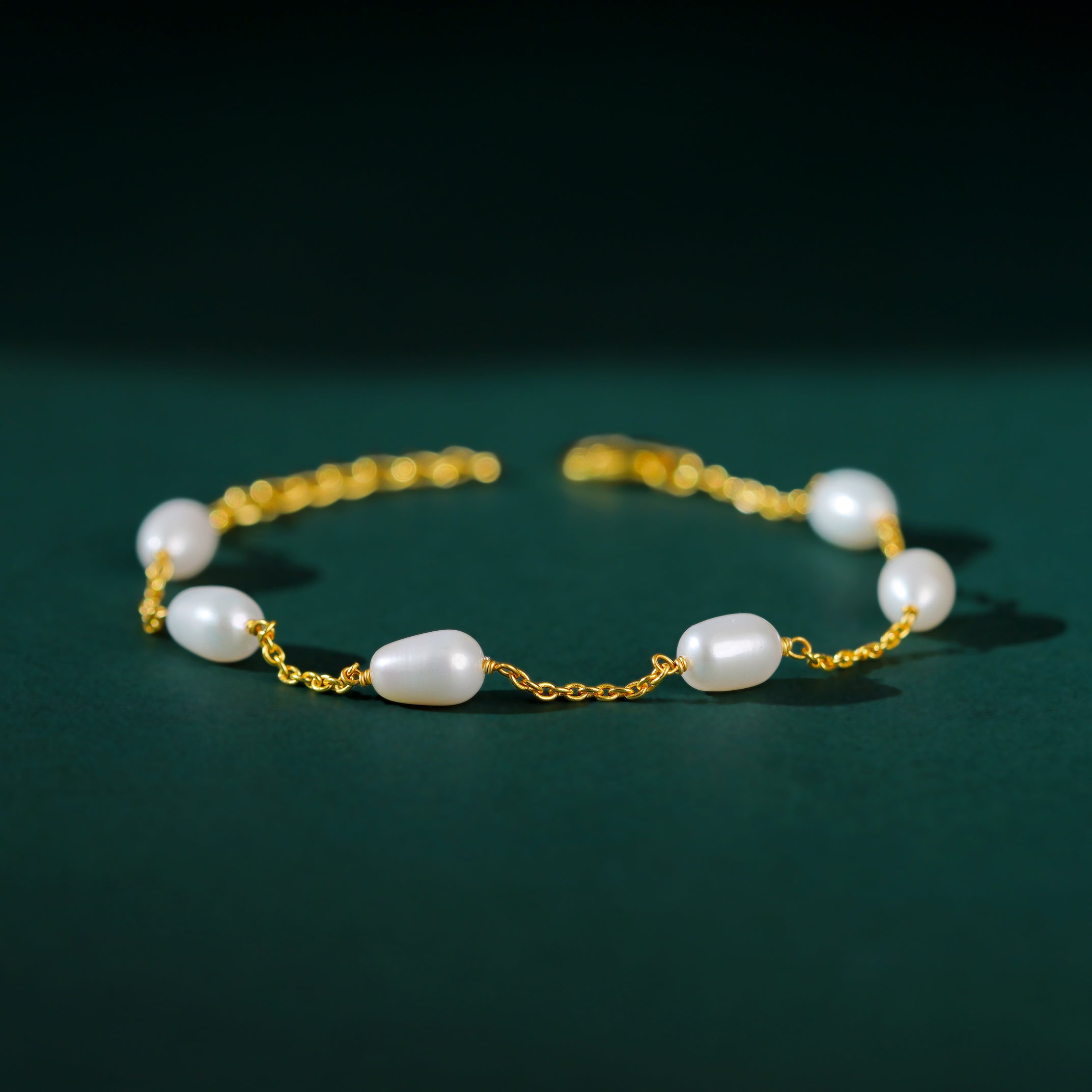 Organic Freshwater Pearl Link Silver Bracelet