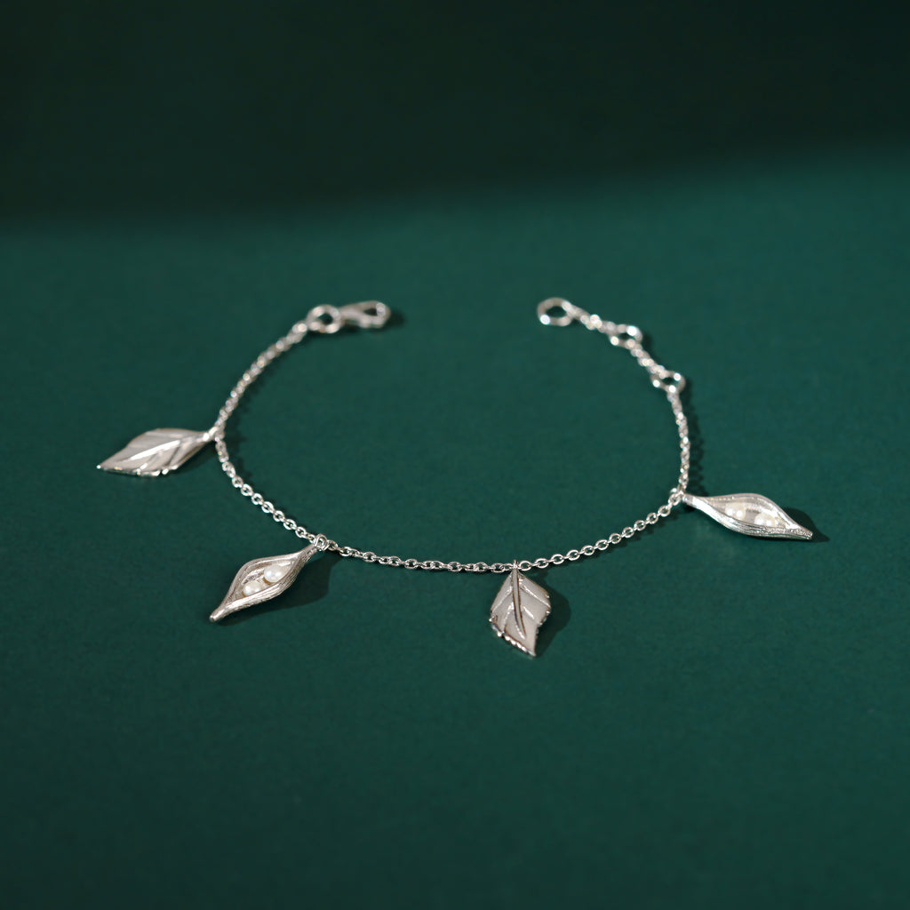 Silver Leaf & Pearl Drop Bracelet