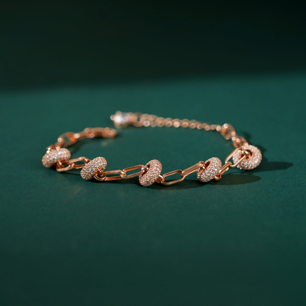 Silver Link Bracelet with Pave CZ Charms