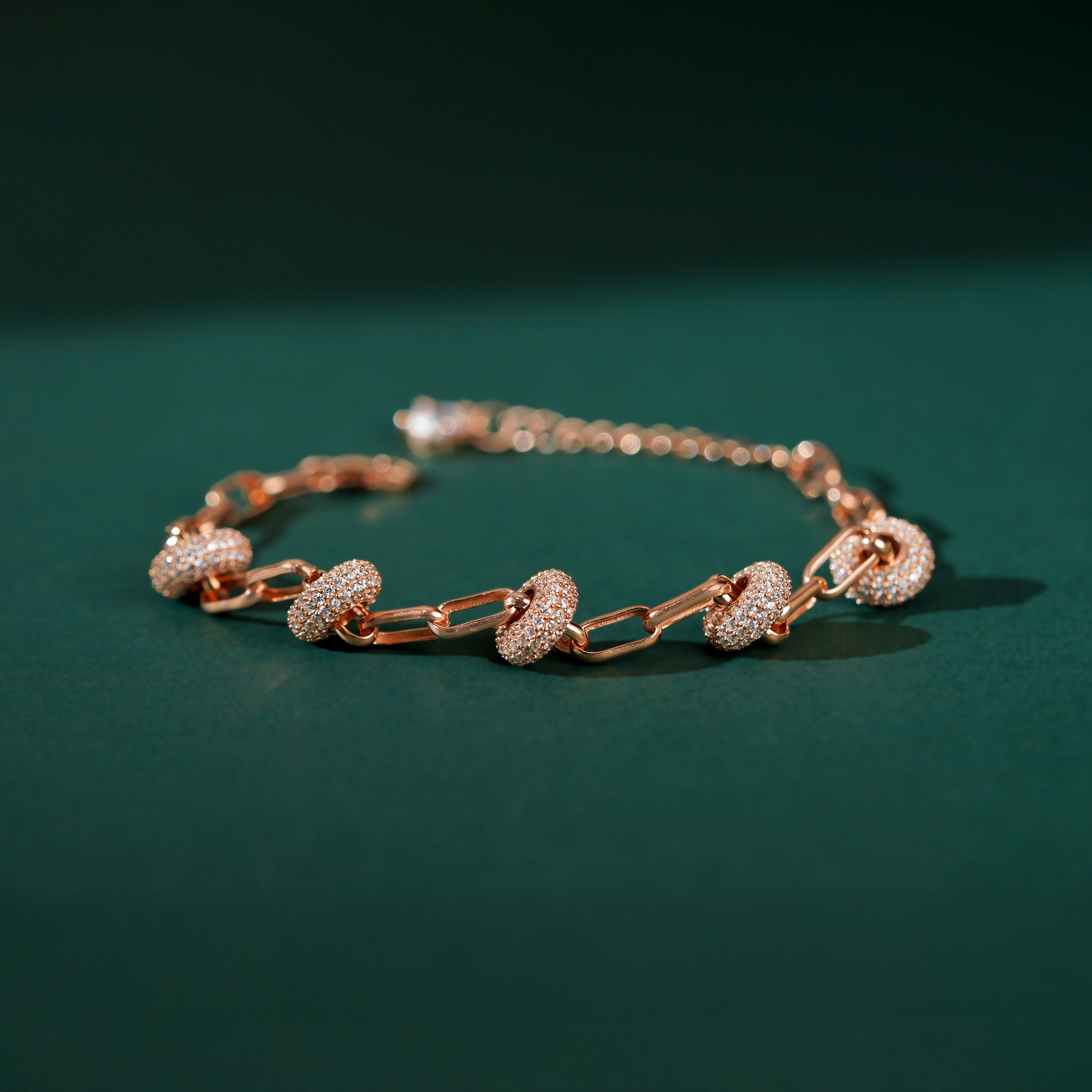 Silver Link Bracelet with Pave CZ Charms