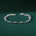 Minimalist Blue Enamel Evil Eye Bracelet in Pure 92.5 Silver