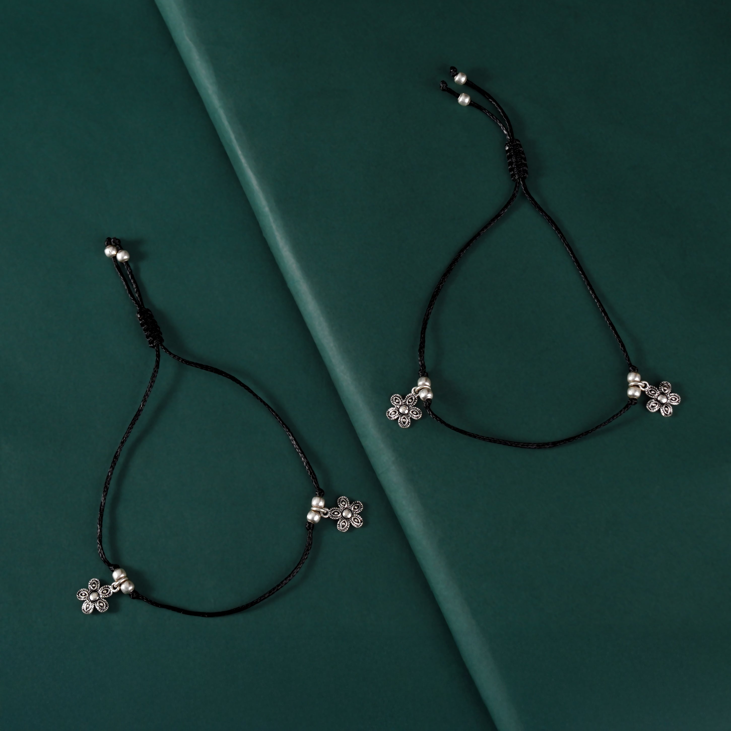 Silver Floral Charm Anklets