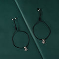 Oxidized Silver Flower Charm Black Thread Anklets
