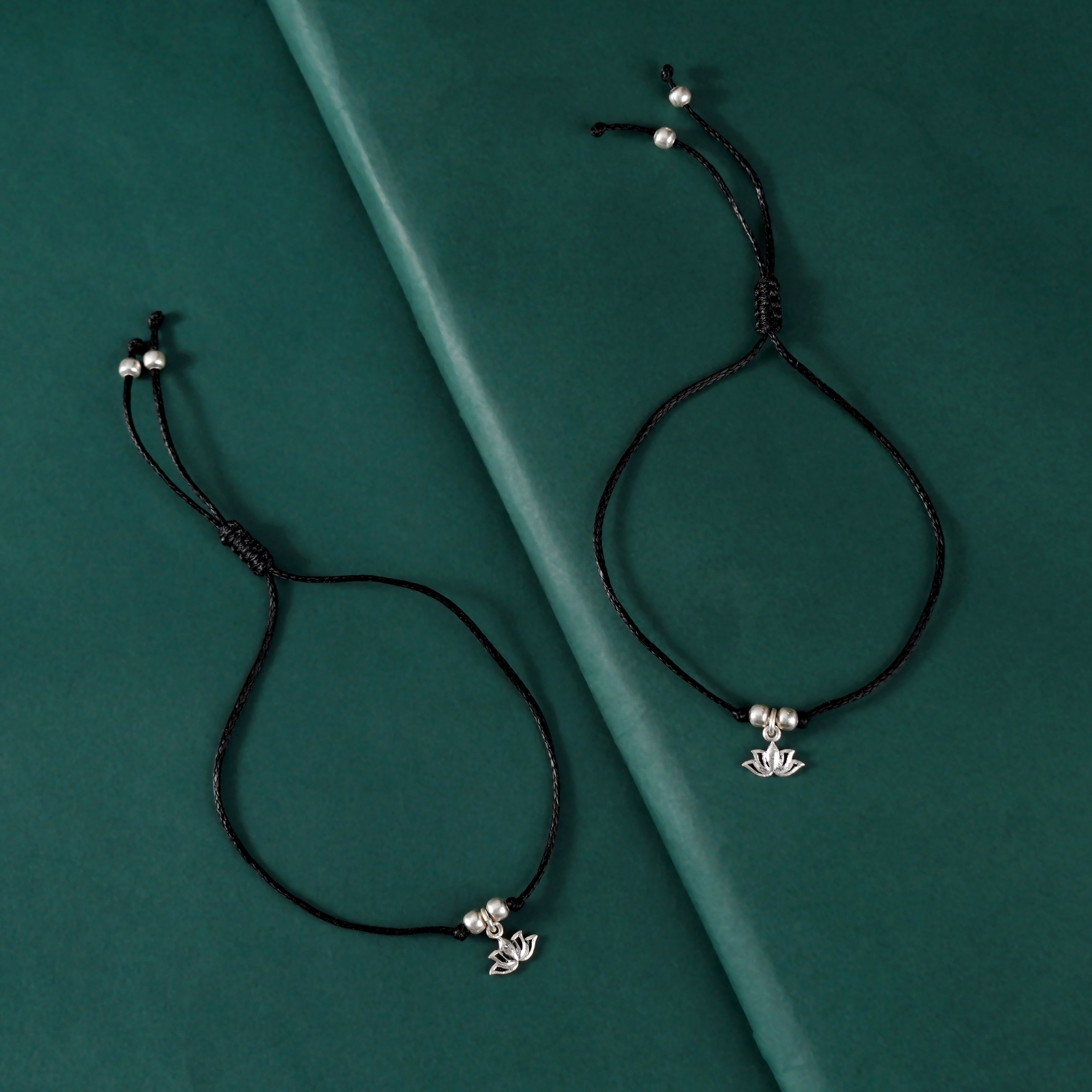 Silver Lotus Harmony Anklet Pair