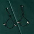 Silver Dual Floral Charm Adjustable Anklet Set