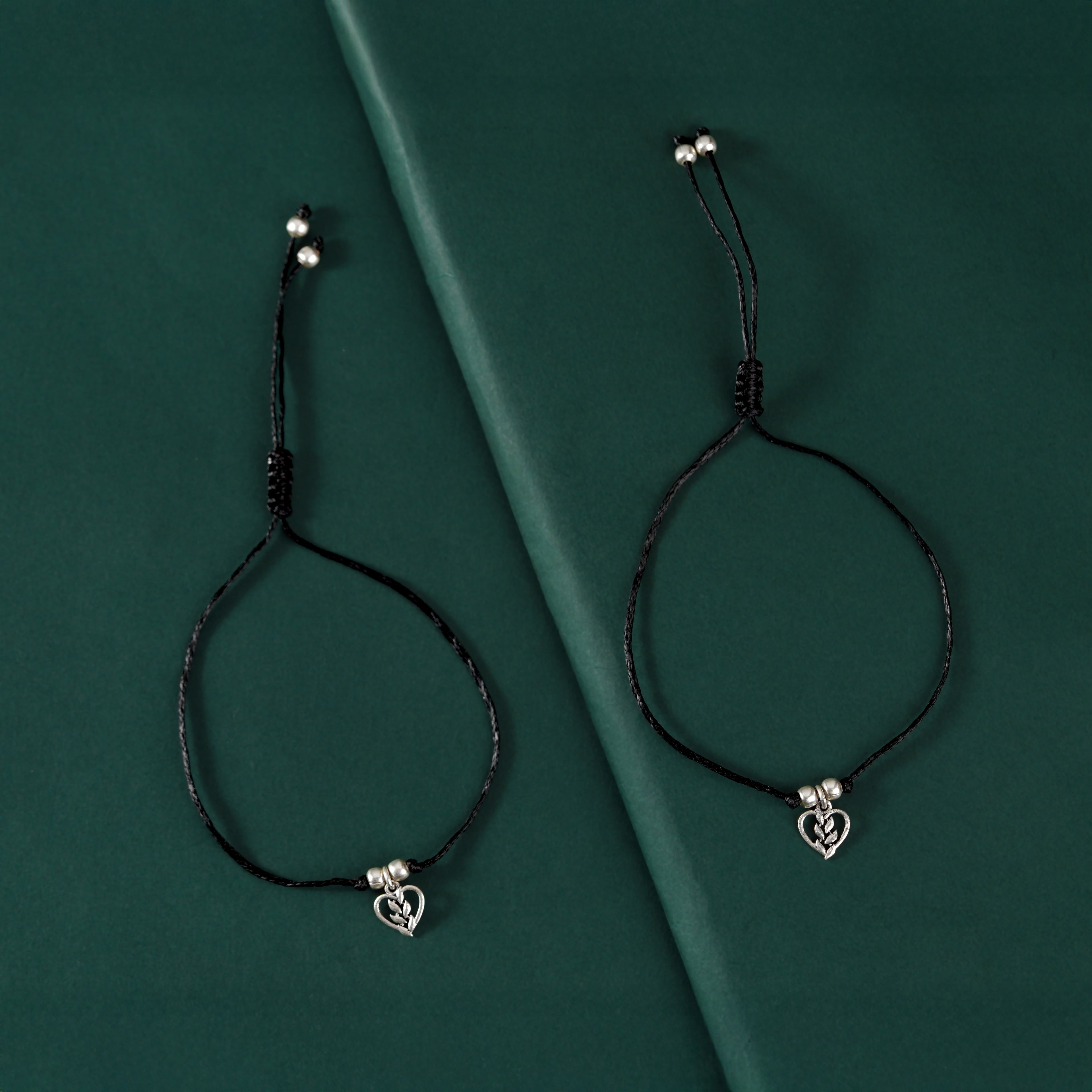 Silver Floral Heart Charm Anklets