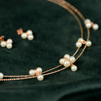 92.5 Sterling Silver Rose Gold Pearl Floral Necklace Set