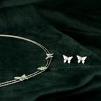 92.5 Sterling Silver Enamel Butterfly & Floral Necklace Set