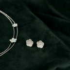 92.5 Sterling Silver Blue Enamel Floral Necklace Set