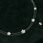92.5 Sterling Silver Blue Enamel Floral Necklace Set