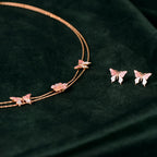 92.5 Sterling Silver Rose Gold Enamel Butterfly & Floral Necklace Set
