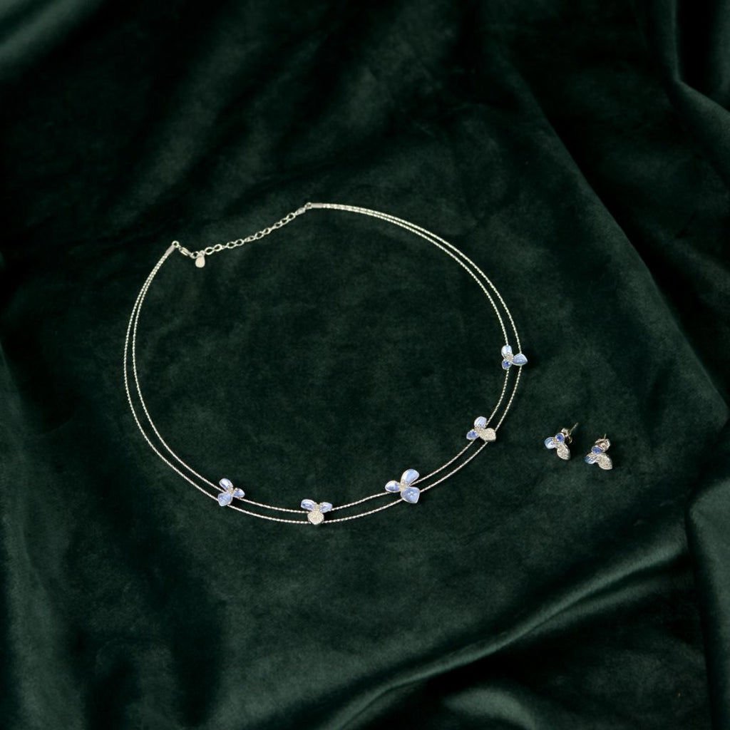 92.5 Sterling Silver Blue Enamel  Necklace Set