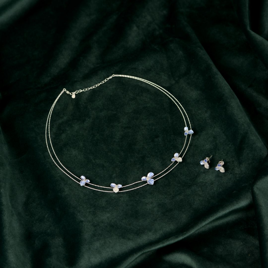 92.5 Sterling Silver Blue Enamel  Necklace Set