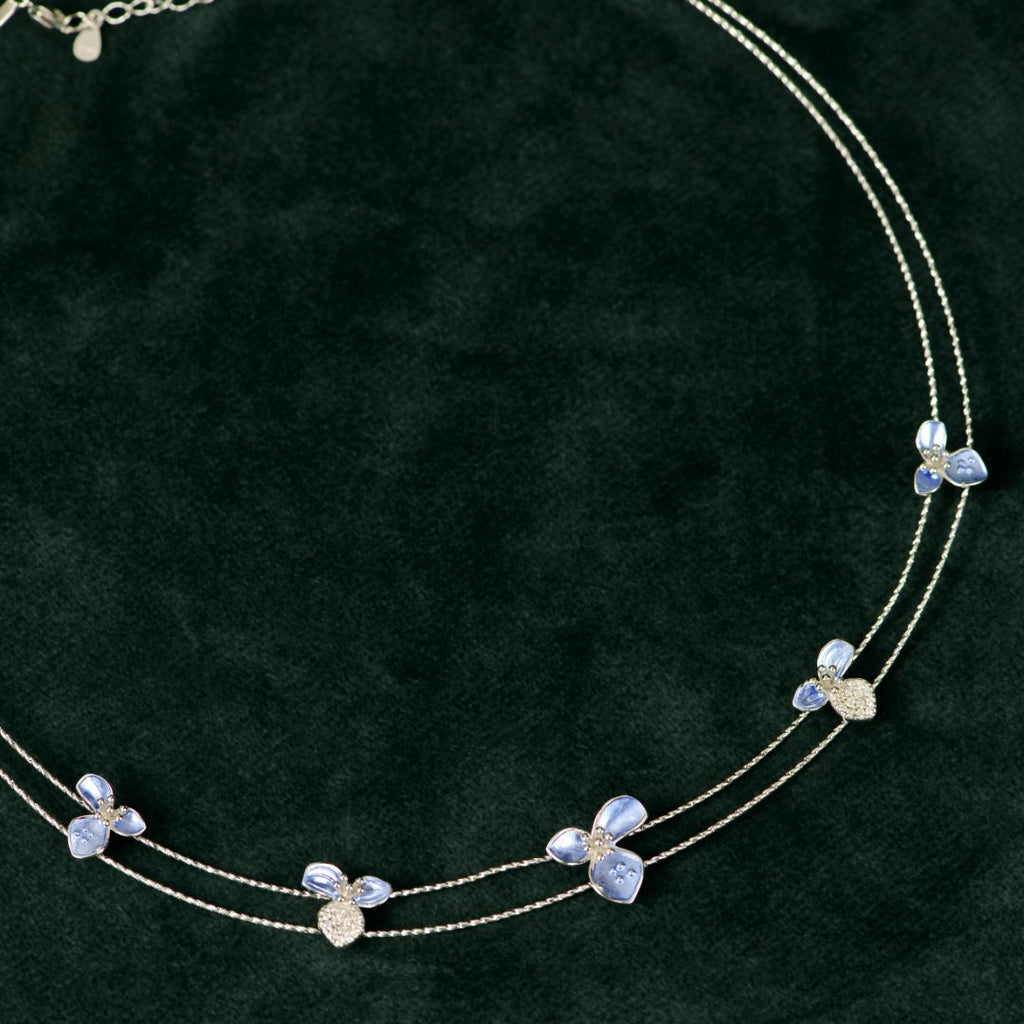 92.5 Sterling Silver Blue Enamel  Necklace Set