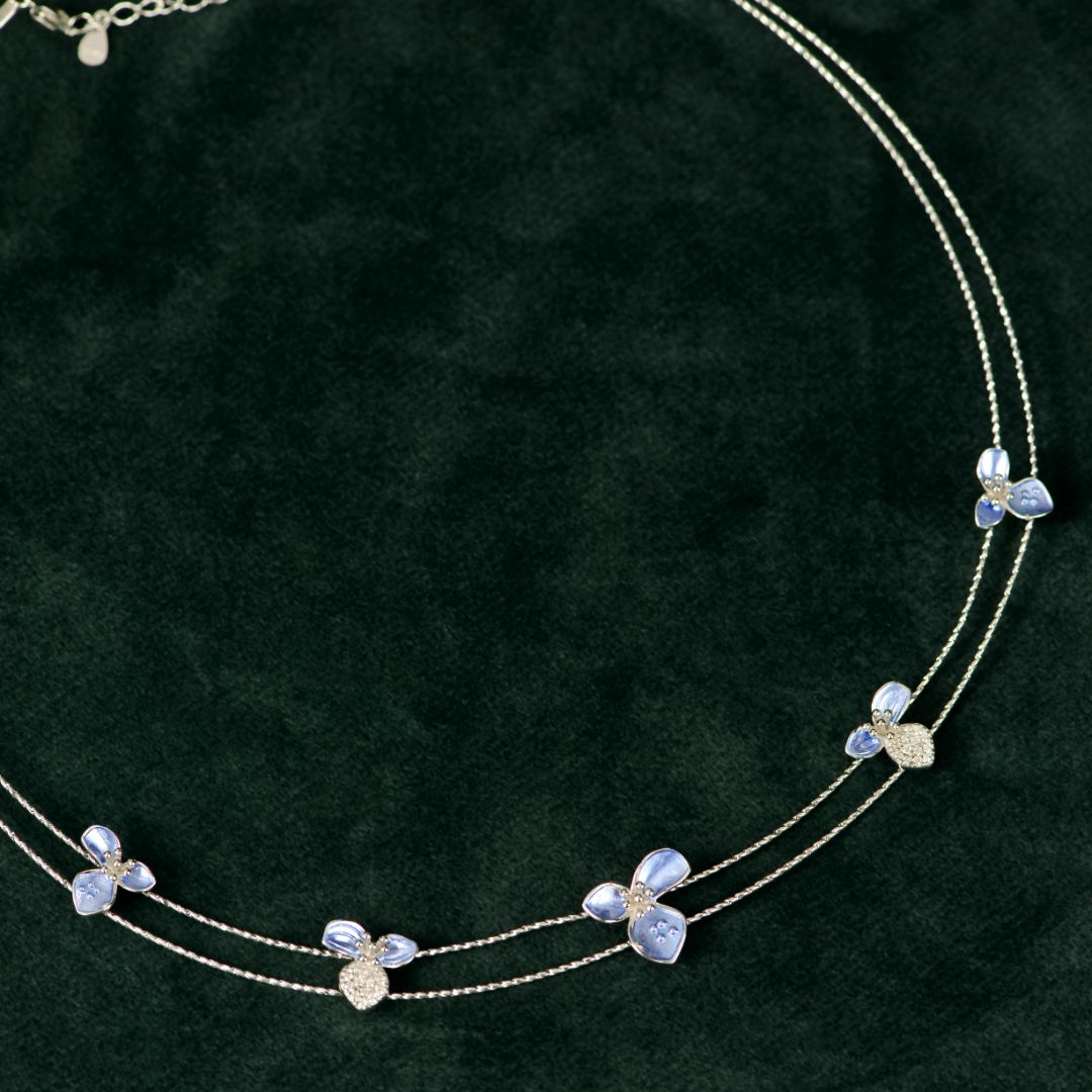92.5 Sterling Silver Blue Enamel  Necklace Set