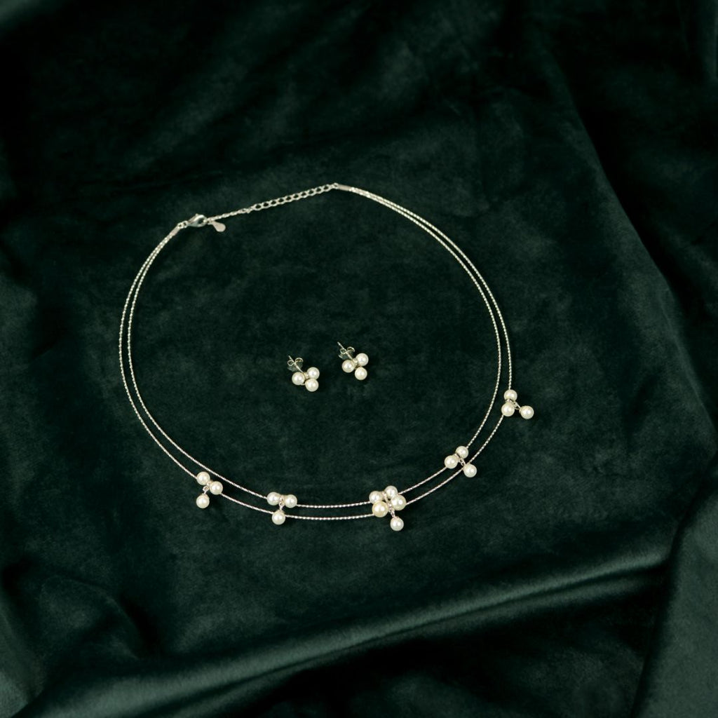 92.5 Sterling Silver Pearl Cluster Necklace Set