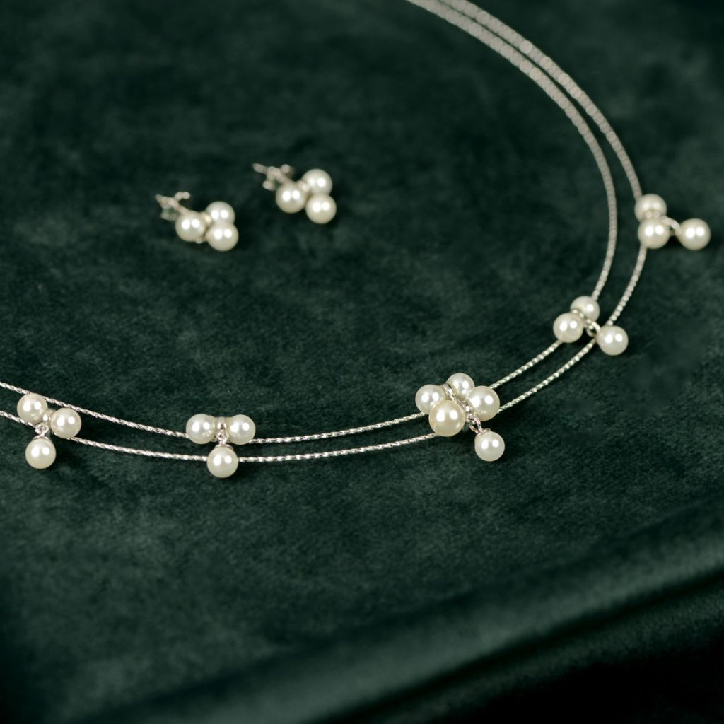 92.5 Sterling Silver Pearl Cluster Necklace Set