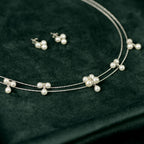 92.5 Sterling Silver Pearl Cluster Necklace Set