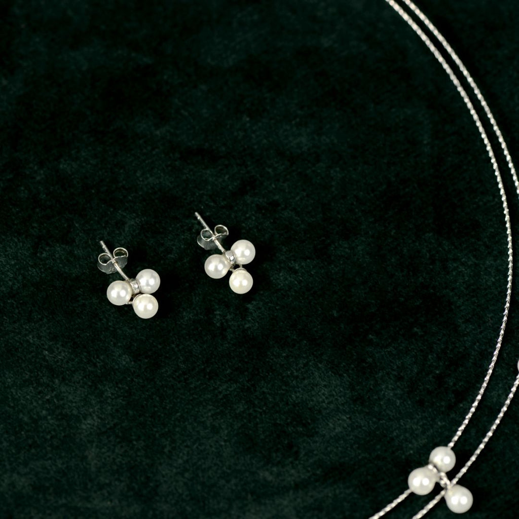 92.5 Sterling Silver Pearl Cluster Necklace Set