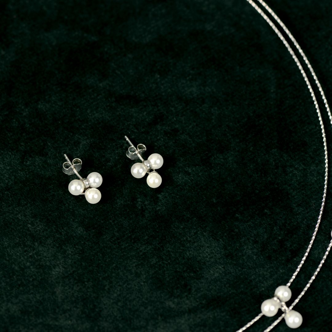 92.5 Sterling Silver Pearl Cluster Necklace Set