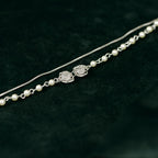 92.5 Sterling Silver Pearl & Rose Layered Bracelet