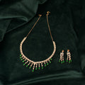 92.5 Sterling Silver Rose Gold Emerald Fringe Necklace Set