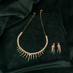 92.5 Sterling Silver Rose Gold Emerald Fringe Necklace Set