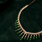 92.5 Sterling Silver Rose Gold Emerald Fringe Necklace Set