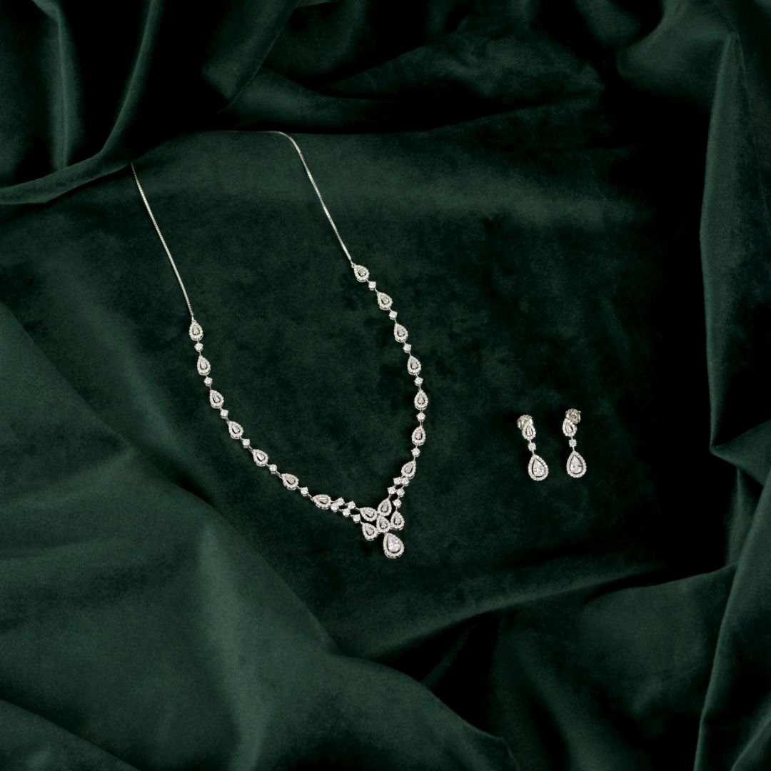 Silver Teardrop Halo Bridal Set
