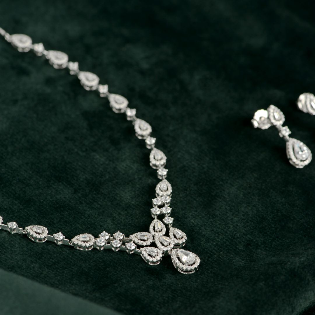 Silver Teardrop Halo Bridal Set