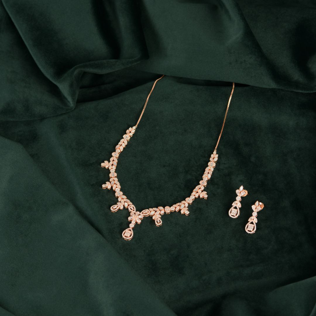 Rose Gold Baguette Floral Set